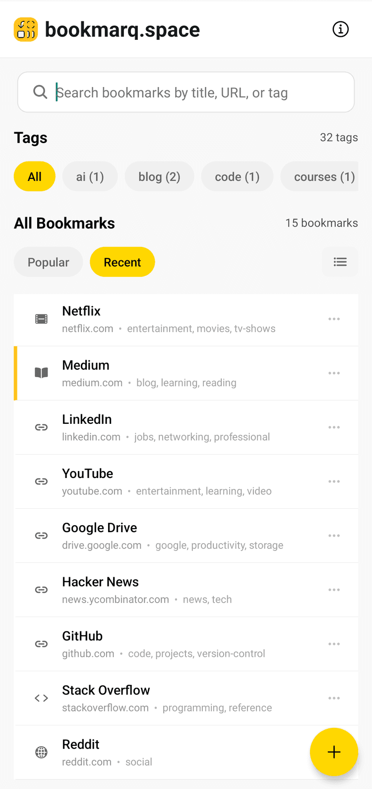 bookmarq.space app preview